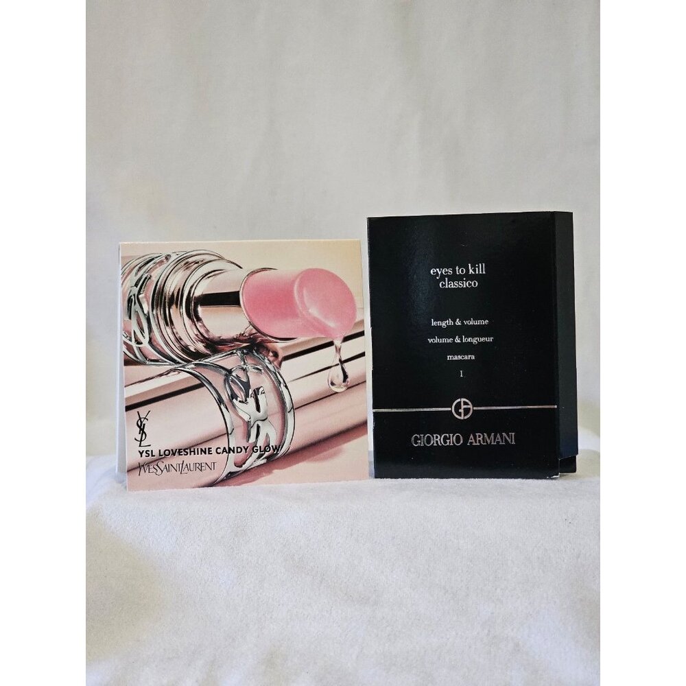 New Giorgio Armani mascara & YSL Candy glow lipstick samples in 3 shades
